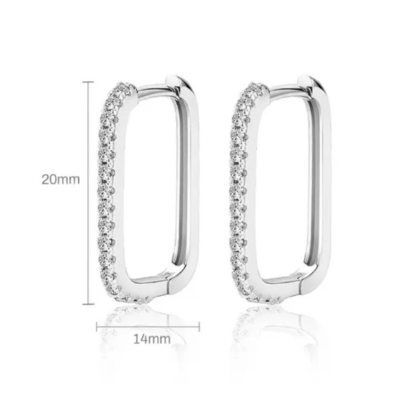 1.8mm D VVS1 Moissanite Paperclip 18K Silver Hoop Earrings NEW - Picture 4 of 9